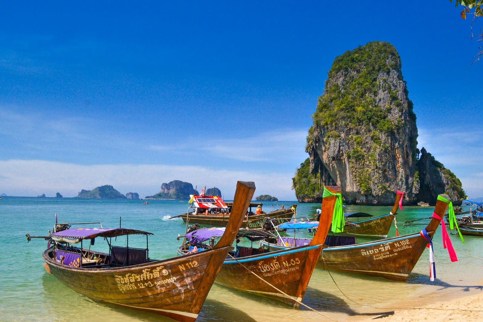 Longtail boats on the Andaman Sea, the link between Phuket and Krabi