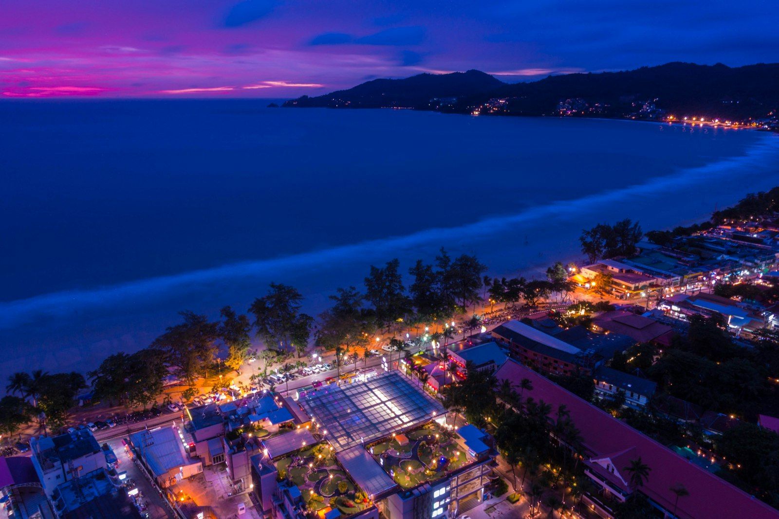 Patong nightlife glowing after dark near the beach in Phuket