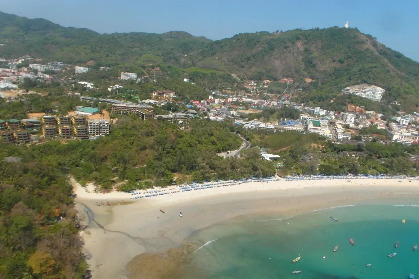 Flying a drone in Phuket Aerial view of a Phuket beach where drone flights are limited by airport no-fly buffers