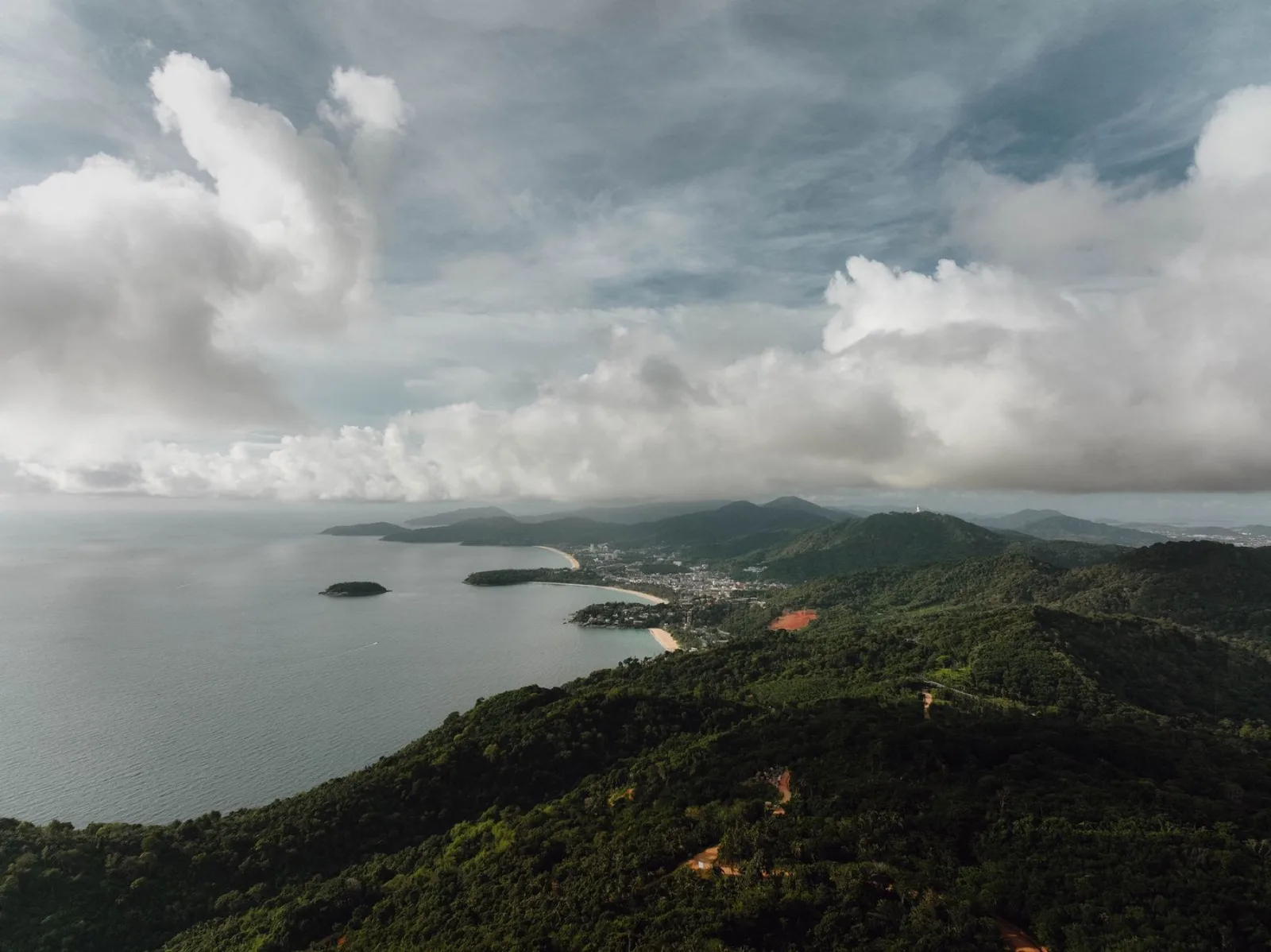 Aerial view of the Phuket coastline and west coast beaches