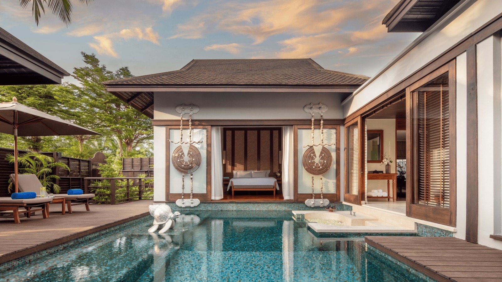 Pool villa with private pool at sunset, Anantara Mai Khao Phuket Villas