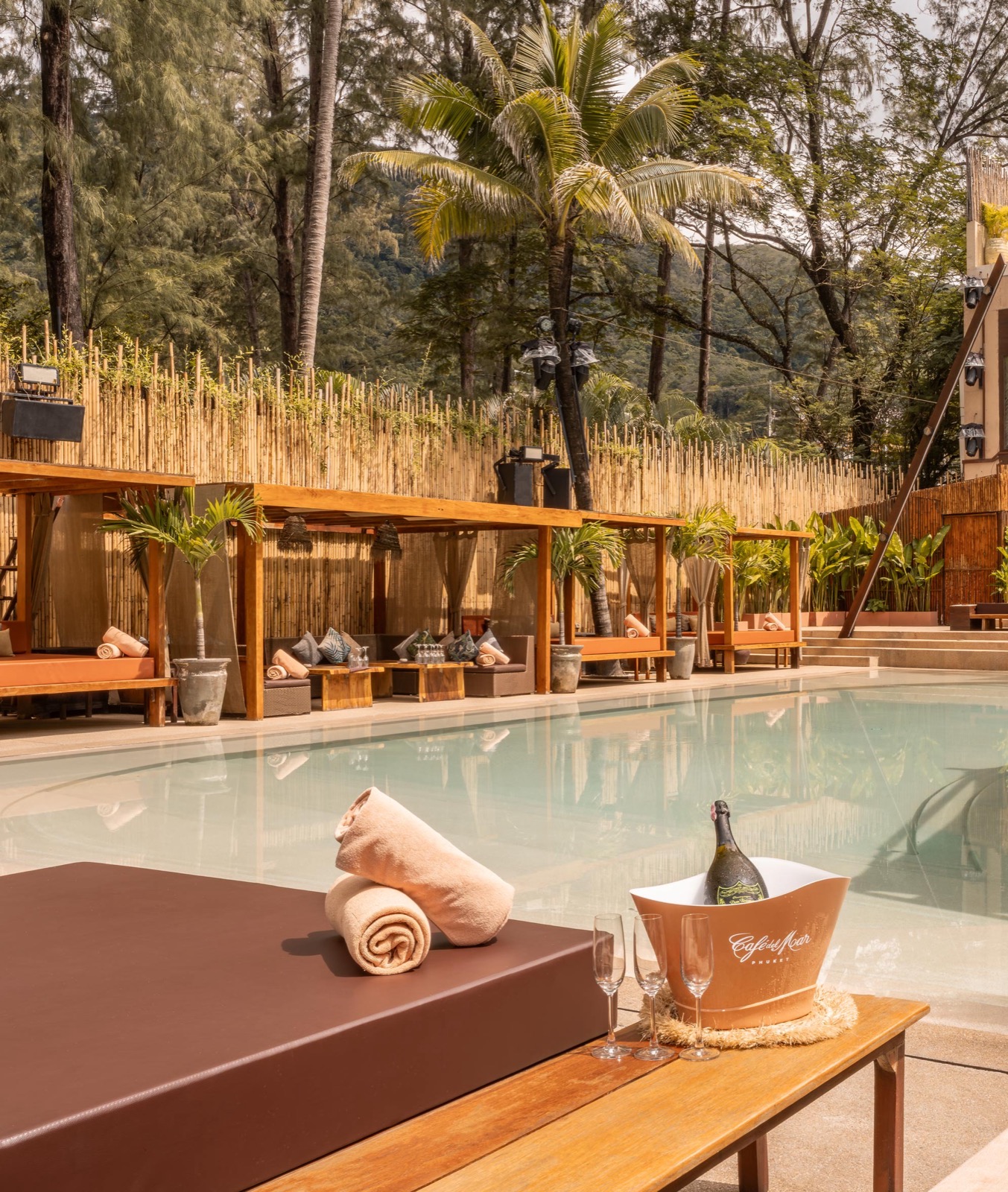 Poolside daybeds at Cafe Del Mar Phuket, Kamala Beach