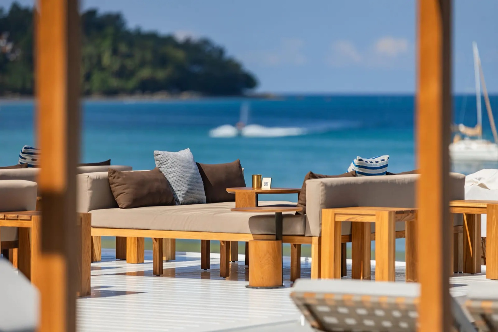 Beachfront lounge with sea views at Catch Beach Club, Bang Tao Beach, Phuket