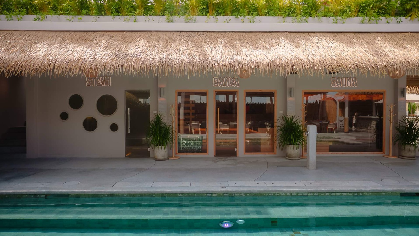 The steam, banya and sauna rooms beside the pool at DOPA wellness club, Bang Tao, Phuket