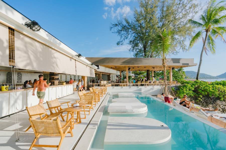 Beachfront pool and lounge at FUGA Beach Club, Patong, Phuket