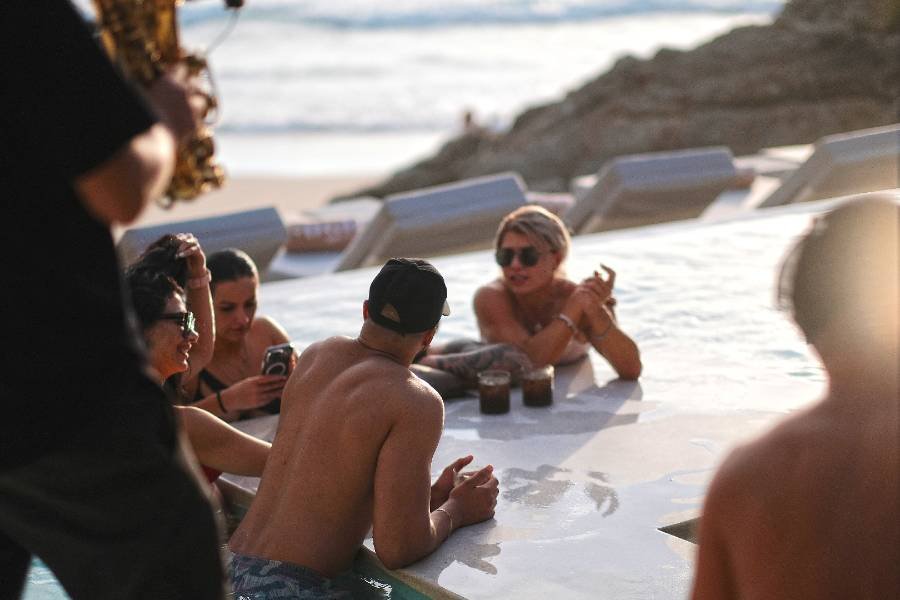 Sunset pool bar gathering at FUGA Beach Club, Patong, Phuket