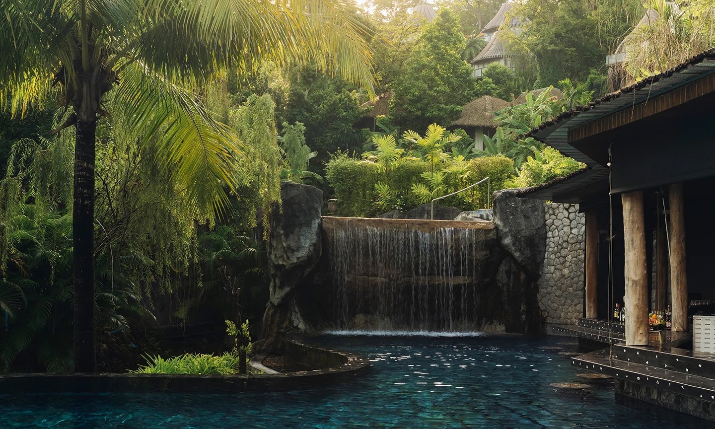 Waterfall swimming pool in the jungle at Keemala, Kamala, Phuket