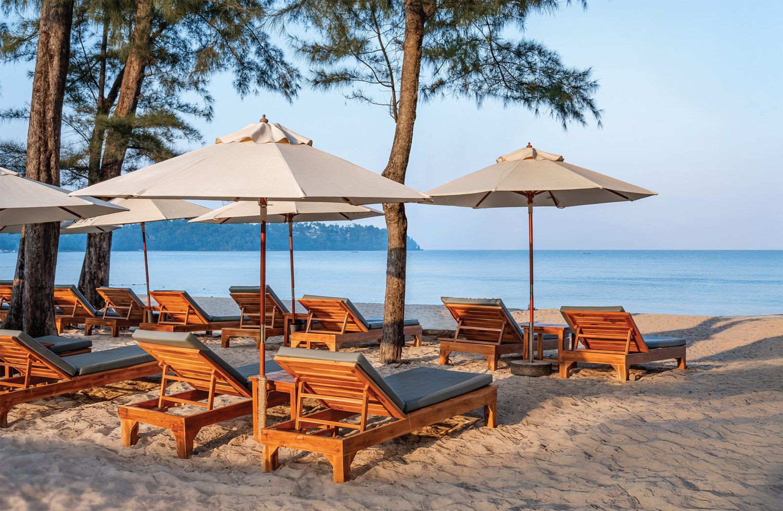 Beachfront sun loungers at NORA Beach Club, Bang Tao Beach, Phuket