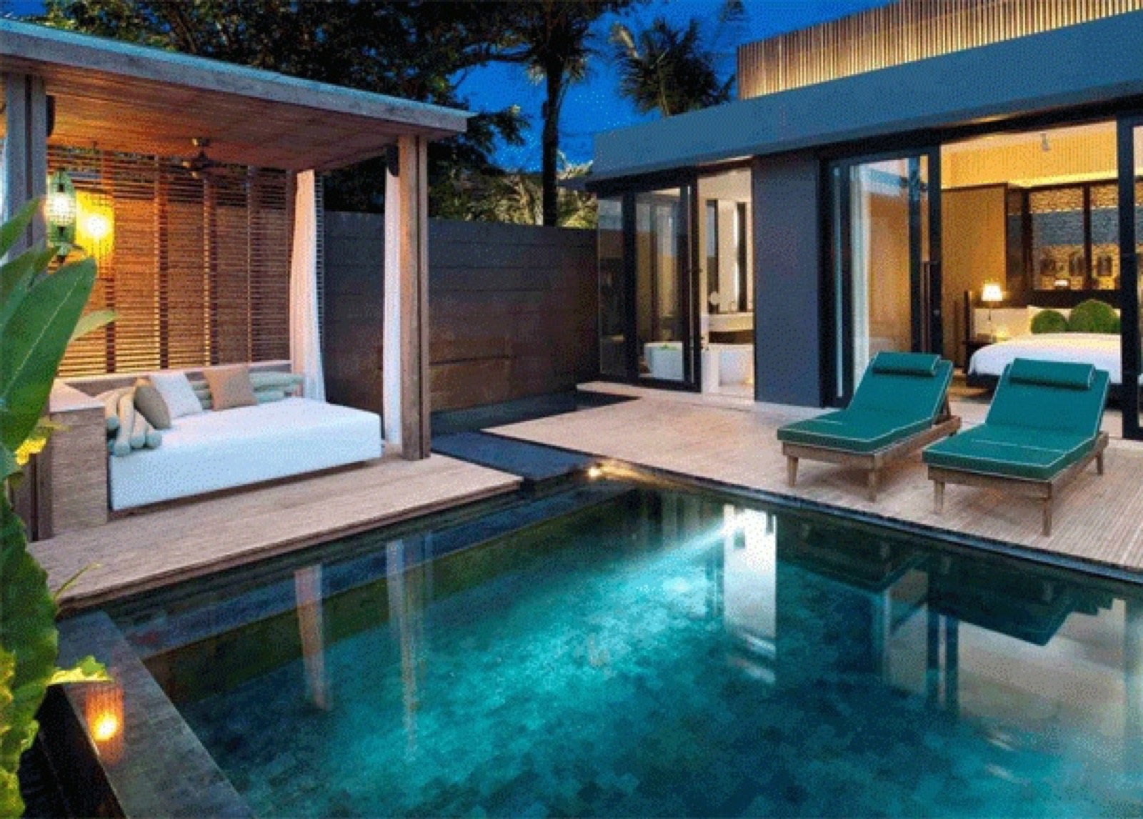 Suite villa with private plunge pool and daybed at Peace Blue Naturist Resort, Nai Harn, Phuket