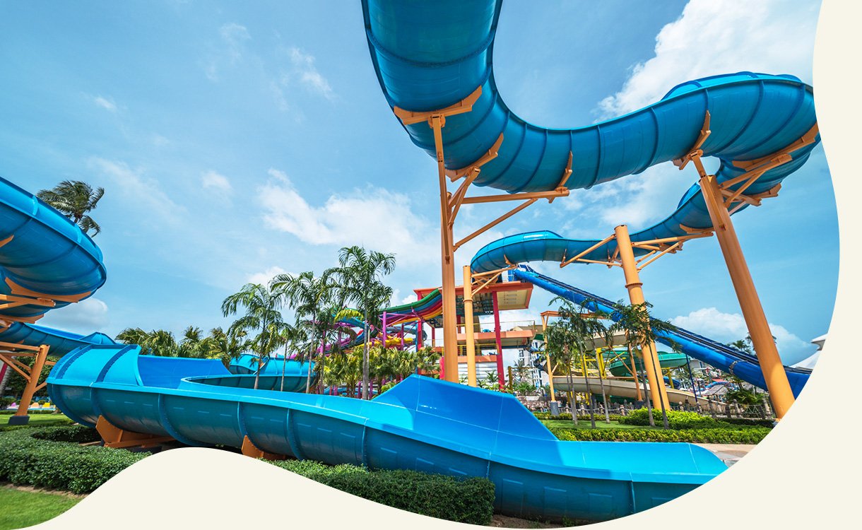 Blue tube water slides at Splash Jungle Water Park, Phuket