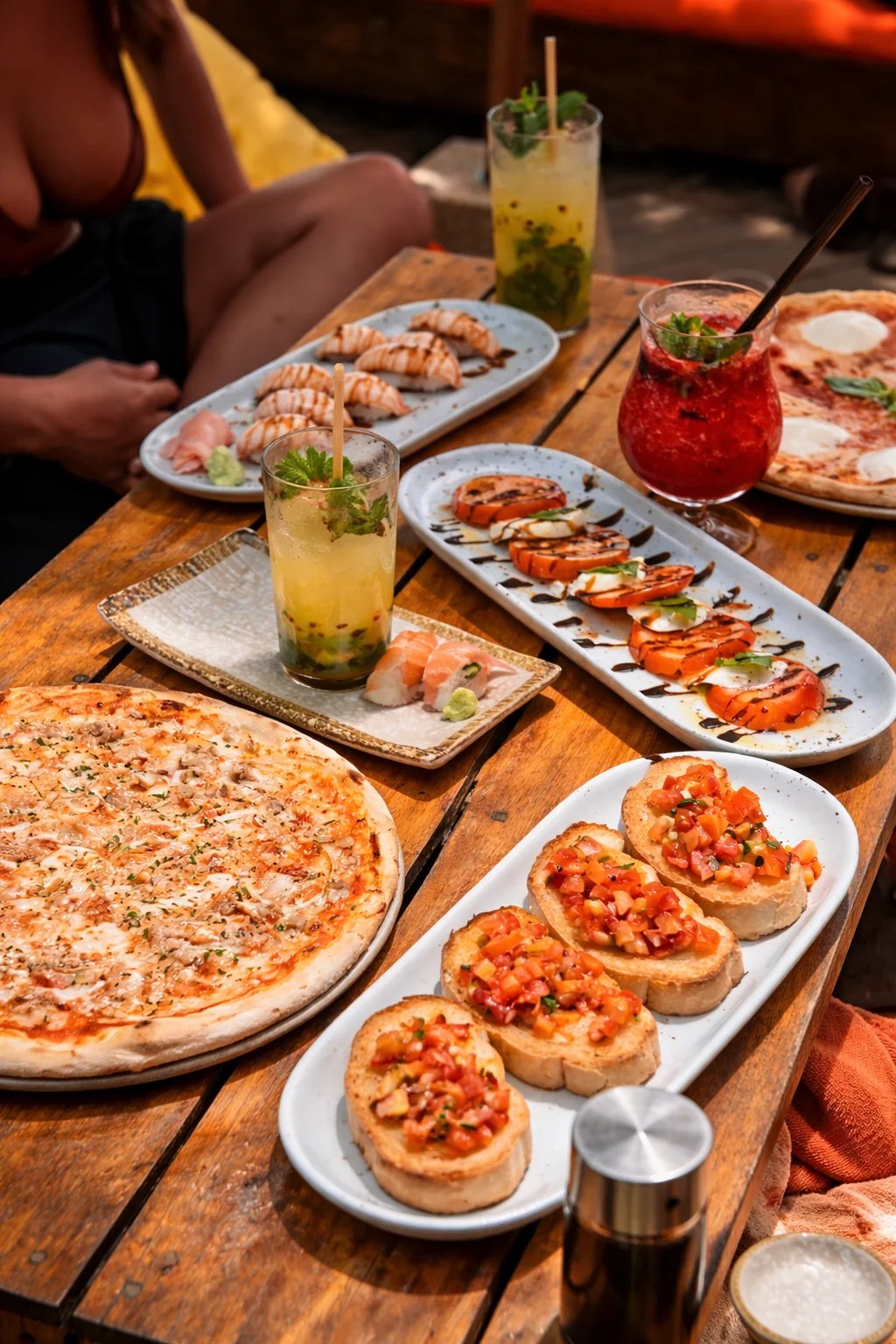 Food and cocktails at Tann Beach Club on Karon Beach, Phuket