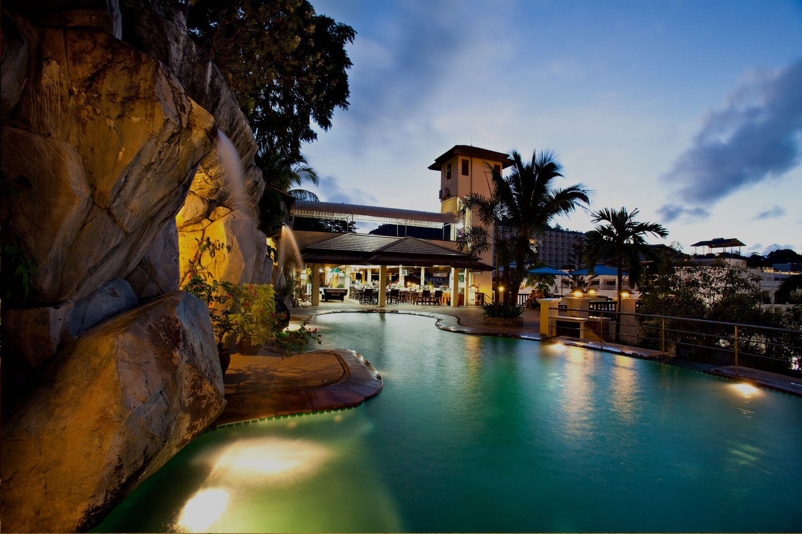 Saltwater pool at dusk at C & N Resort and Spa, Patong Phuket